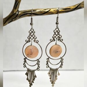 Silver and Pink Stone Chandelier Earrings EUC 3.5" Drop